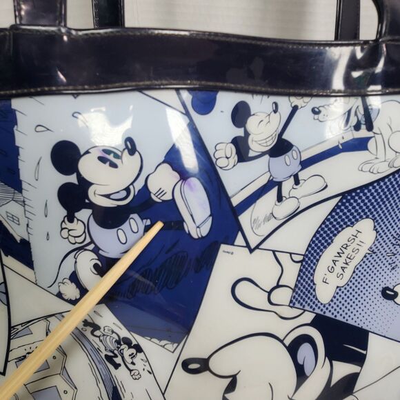 Disney Store Mickey Mouse Tote Vinyl Cartoons Blue White 12 X 14 Beachy Casual - Picture 9 of 10